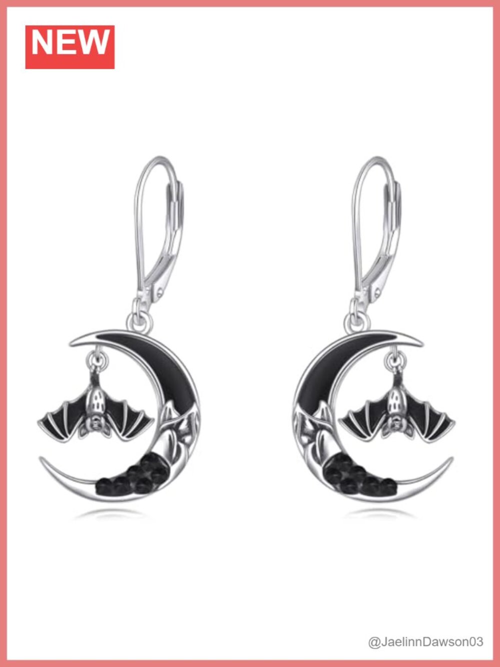 Sterling Silver Bat Crescent Moon Drop Dangle Earrings